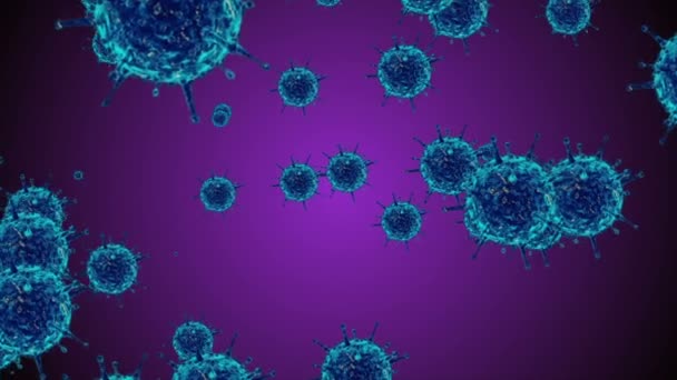Hücrelerin tıbbi animasyon geçmişi, dünyadaki bakteri virüsleri. İnsan riski virüsü. Coronavirus. Mikroskobik görüntü. Makro hücre modelleri yüzüyor. - Video, Çekim