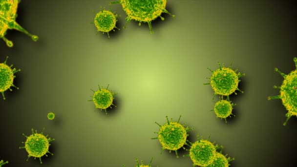 Orvosi animációs háttér sejtek, baktériumok vírusok a világon. Emberi kockázatú vírus. Koronavírus. Mikroszkopikus nézet. Lebegő makrocellás modellek. - Felvétel, videó