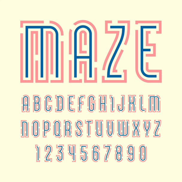 Font from bold line name is Maze, trendy colored alphabet sans serif, modern black letters and numbers, vector illustrator 10 eps - Vektor, kép