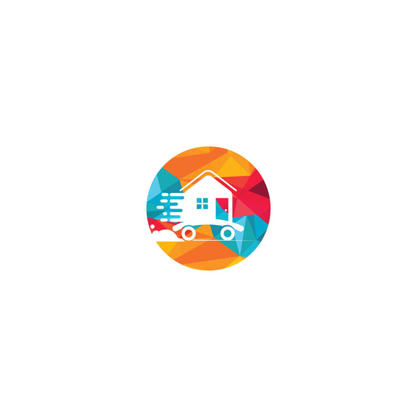 Huis verplaatsen bedrijfslogo ontwerp. Home logo met bewegende symbolen. - Vector, afbeelding