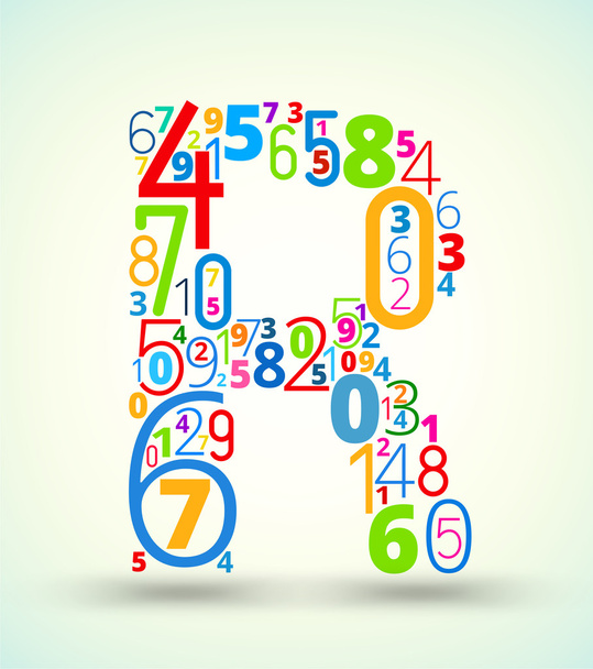 Letter R, colored vector font from numbers - Vector, Image