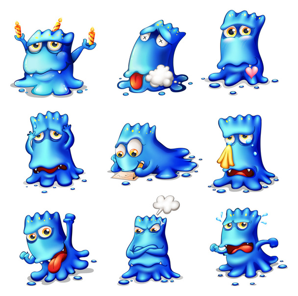 Nine blue monsters - Vector, Image
