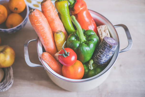 Closeup of healthy vegetables in the kitchen, topview - Valokuva, kuva