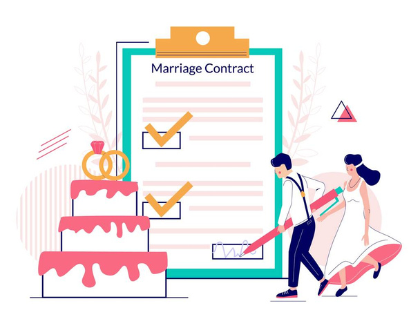 Векторна концепція шлюбного контракту для веб-банера, сторінка сайту
 - Вектор, зображення