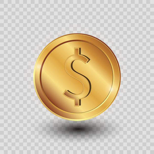 3D-Münze. Goldener Dollar. Vektorgeld auf dem transparenten Hintergrund. - Vektor, Bild
