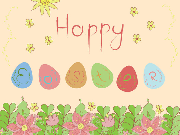 Boldog húsvéti képeslapot tojás, madarak és virágok, vektor - Vektor, kép