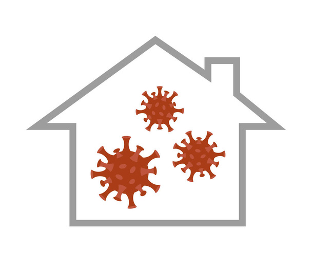 virus in a house quarantine info graphic - Vetor, Imagem