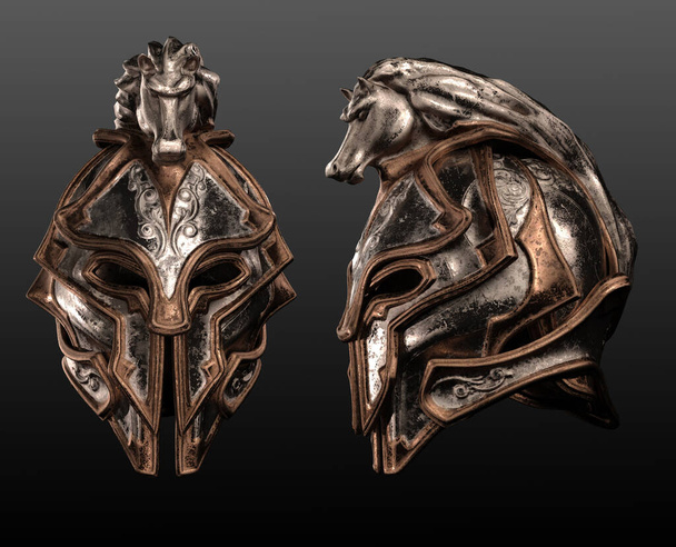Casco de armadura de fantasía medieval CGI con cabeza de caballo
 - Foto, Imagen
