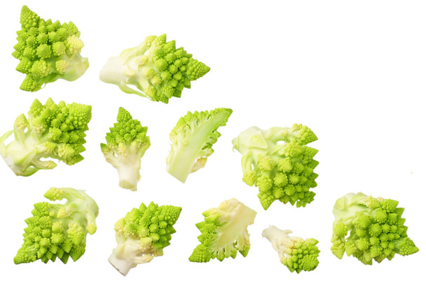 sliced romanesco broccoli isolated on white background. Roman cauliflower. top view - Zdjęcie, obraz