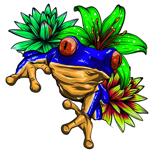 tropical Frog with flowers vector illustration image - Vector, Image