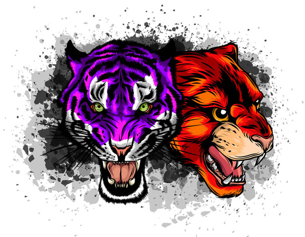 Set of Cat Tiger and Lion Vector and Icon - Vector, Image