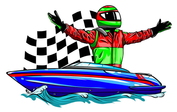 Racing boat. Top view. Vector illustration. Applique with realistic shadows. - Vector, Image