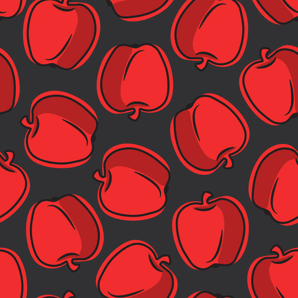 Vector seamless pattern with hand drawing apples on dark gray background. Perfect for wrapping paper or textile. - Vetor, Imagem