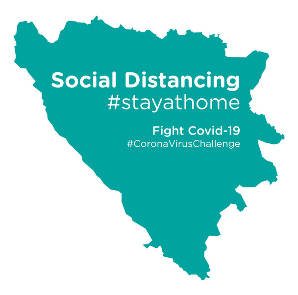 Bósnia Herzegovina mapa com Social Distancing # stayathome tag.eps
 - Vetor, Imagem
