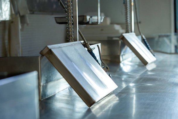 Close-up on stainless steel fishmonger trays without goods - Zdjęcie, obraz