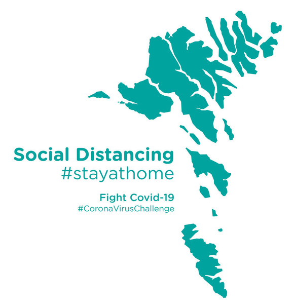 Mapa de las Islas Feroe con Social Distancing # stayathome tag
 - Vector, Imagen