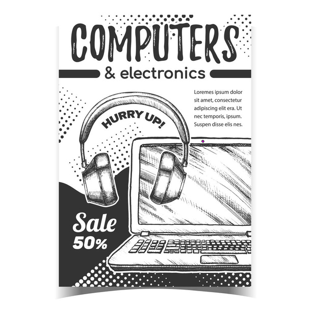 Számítógépek és elektronika Reklám Banner Vector - Vektor, kép