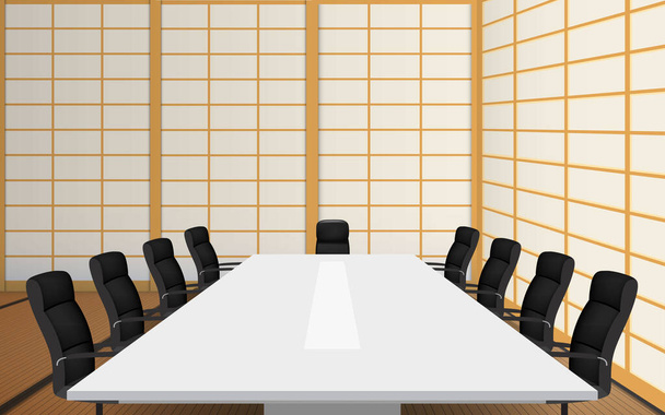  Japonya 'daki toplantı odasında beyaz konferans masası ve sandalyeler. - Vektör, Görsel