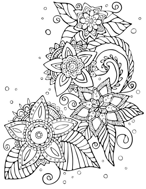 Ручной рисунок ботанической иллюстрации. Цветы и листья с разным рисунком на белом изолированном фоне. Хорошо для раскраски книжных страниц
 - Вектор,изображение
