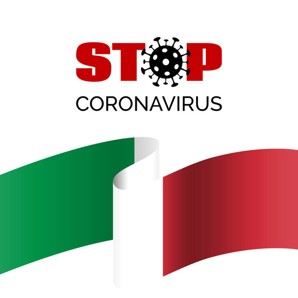 Stop coronavirus in Italy. Vector banner for covid-19 prevention. With italian flag - Vetor, Imagem