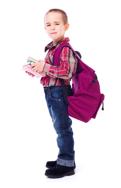 Little boy with big school bag - 写真・画像