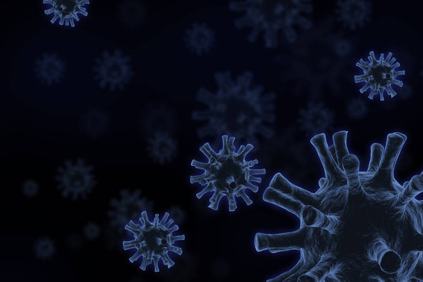Coronavirus 2019 ou COVID-19 vírus doença ilustração 3d fundo perigoso gripe estirpe pandemia microscópio vírus close up
 - Foto, Imagem