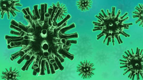 Coronavirus 2019 oder COVID-19 Viruserkrankung 3d Illustration Hintergrund gefährliche Grippe Stamm Pandemie Mikroskopvirus hautnah - Foto, Bild