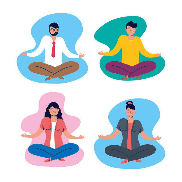 Gruppe von Menschen, die Yoga in Lotusposition praktizieren - Vektor, Bild