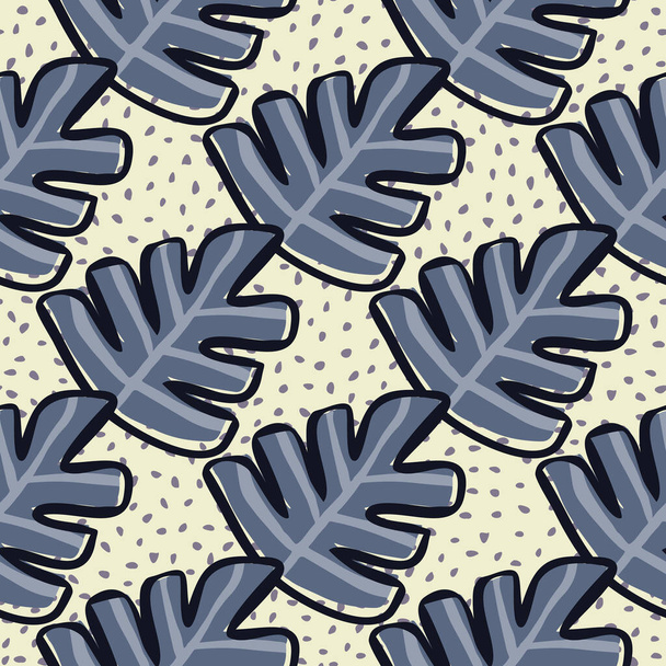 Exotic monstera leaf seamless pattern. Endless botanical texture. Hand drawn foliage vector illustration. Plant leaves wallpaper on dots backdrop.Design for fabric, textile print, wrapping paper. - Vector, Image