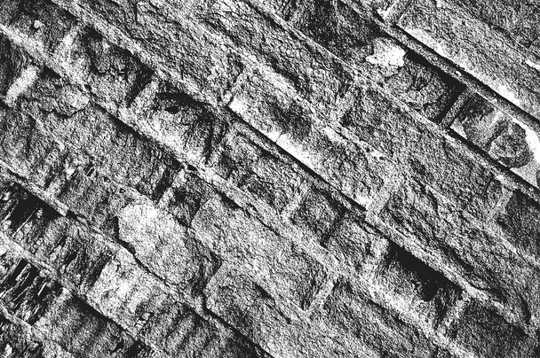 Distress old brick wall texture. Black and white grunge background. EPS8 vector illustration. - Vector, Image