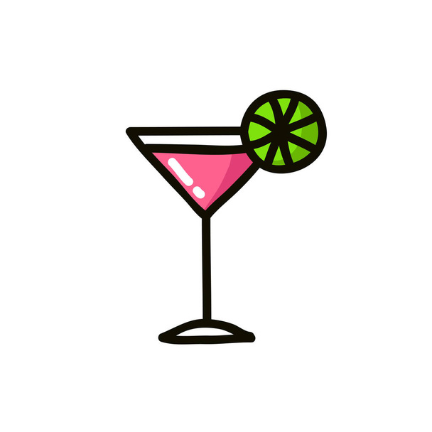 Kosmopolitische Cocktail Drink Doodle-Symbol, Vektorfarbenillustration - Vektor, Bild