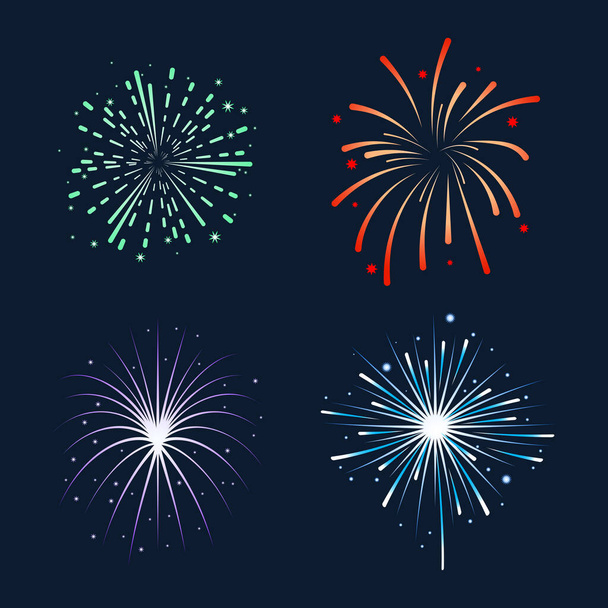 Esplosioni colorate di fuochi d'artificio. Festeggiamo un compleanno, Capodanno. Una grande esplosione. Grafica vettoriale
. - Vettoriali, immagini
