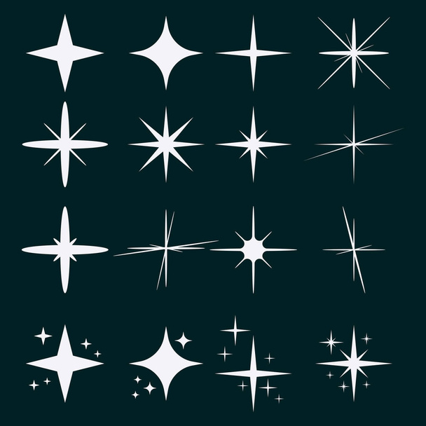 Vector set of sparkling stars. Sparks, flashes. Bright fireworks, brilliant flash. - Vector, Image