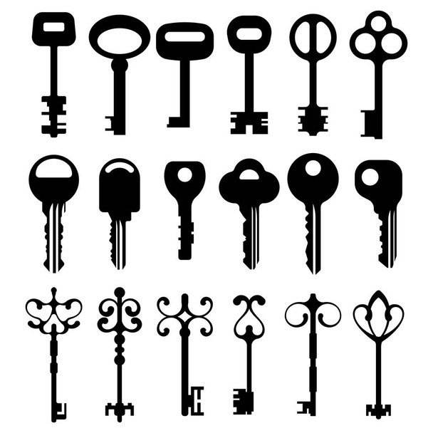 Set of Keys on a white background. Retro and modern keys. Safety symbol. Vector image. - Vector, Image