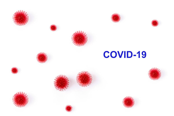  Abstract model van een stam van coronavirus infectie COVID-19 met blauwe tekst. - Foto, afbeelding