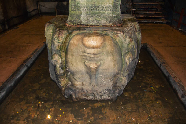 Pillar columns in the form of "Gorgon's head" at the historic Basilica Cistern in Istanbul. Turkey - Photo, Image