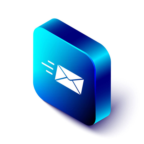 Izometrikus Express boríték ikon elszigetelt fehér háttér. E-mail üzenet levél szimbólum. Kék négyzet gomb. Vektorillusztráció - Vektor, kép