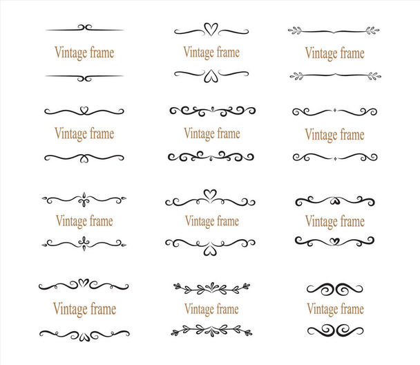 Hand drawn set of decorative frames, borders, page decoration calligraphic design elements. vintage vector illustration - Vector, Image