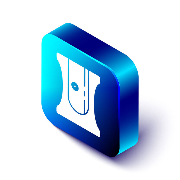 Isométrique icône taille-crayon isolé sur fond blanc. Bouton carré bleu. Illustration vectorielle - Vecteur, image