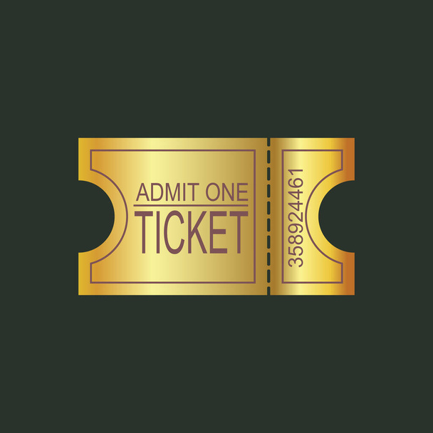 Goldenes Vintage-Ticket. Eintritt in Kino, Theater, Musikfestival, Party usw. Vektorbild. - Vektor, Bild