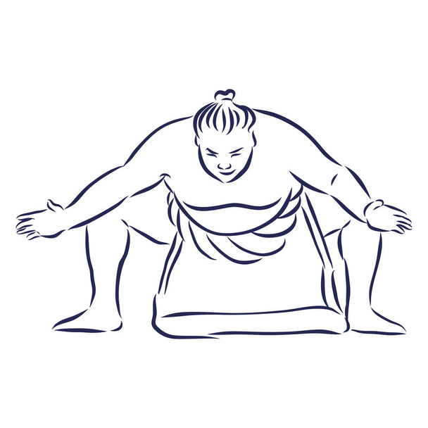 Isolated illustration of sumo wrestler, black and white drawing, white background - Vector, Image