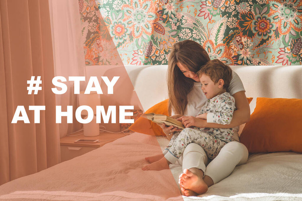 Concept Stay at home social media campaign for coronavirus prevention - Фото, изображение