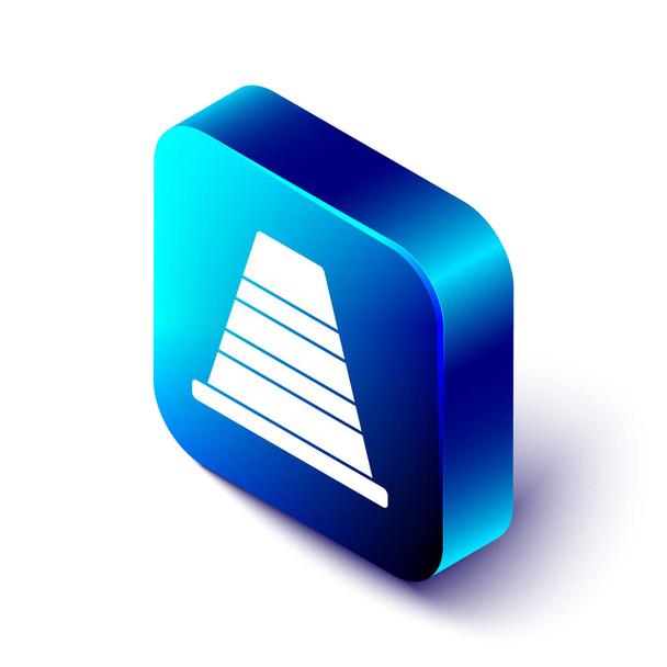 Icono de cono de tráfico isométrico aislado sobre fondo blanco. Botón cuadrado azul. Ilustración vectorial
 - Vector, imagen