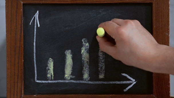 Λήξη του χρόνου του επιχειρηματία γράφοντας επιτυχία στο chalkboard  - Πλάνα, βίντεο