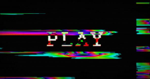 Play symbol distorted text on damage retro tv background. Music or video player abstract concept with noise and glitch effect. 3d rendering illustration. - Photo, Image