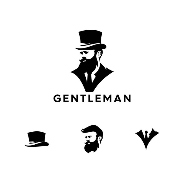 髭モノグラムのロゴを持つ古典的な紳士 - ベクター画像