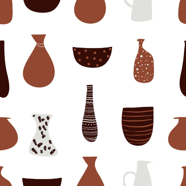 Seamless pattern with ancient vases and jugs. Modern vector background - Διάνυσμα, εικόνα