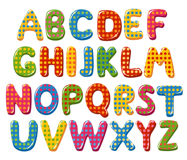 Colorful alphabet letters with polka dot pattern - Vector, afbeelding