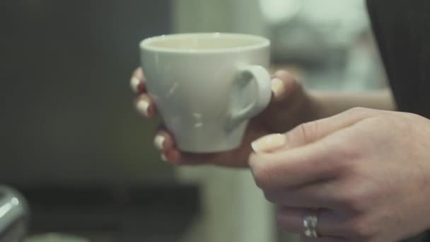 Professional barista prepares a cappuccino in a coffee shop - Felvétel, videó