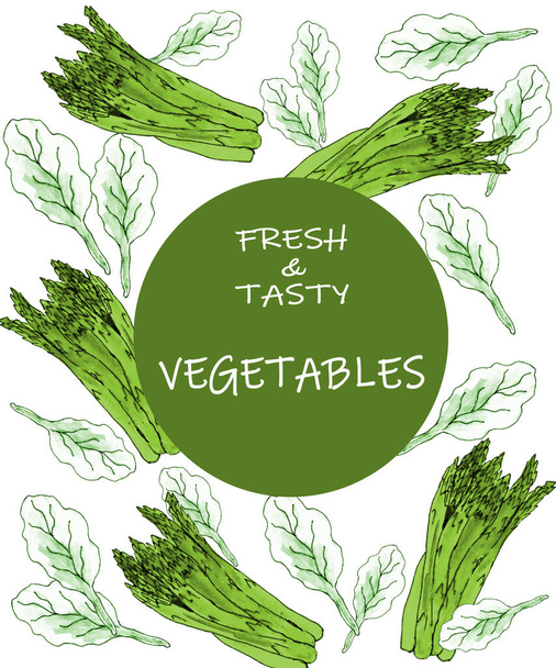 Набір органічних свіжих овочів. Мальована графіка на білому тлі з текстом
. - Фото, зображення